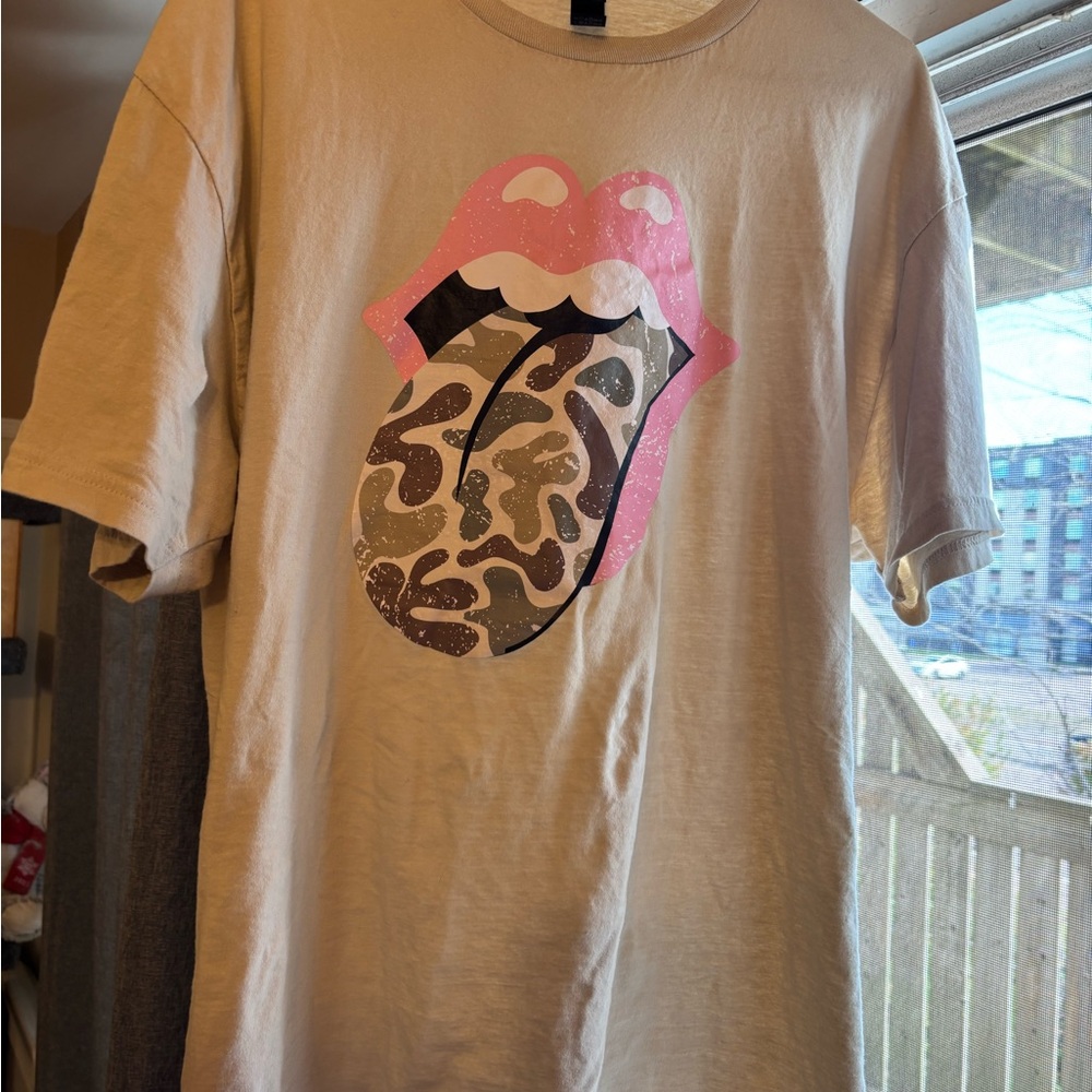 Tan Tshirt with Mouth and Tongue
